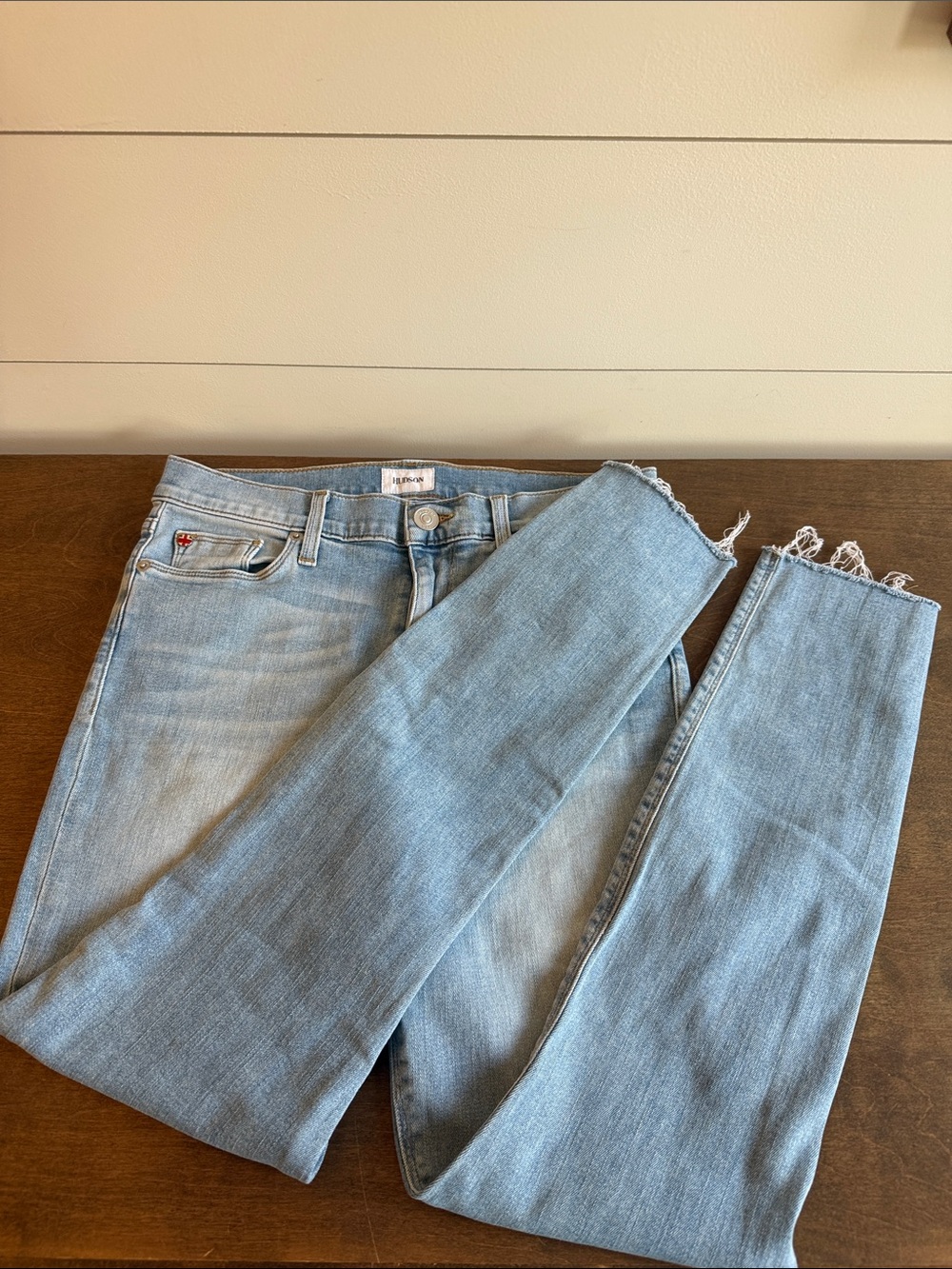 Hudson Jeans Light Wash Skinny Jeans with Frayed Hem